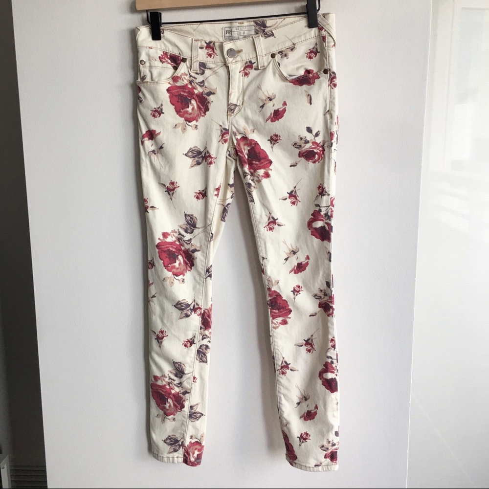 Free People White Floral Jeans